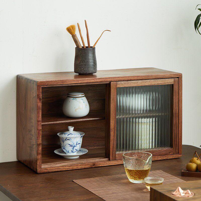胡桃木桌面收纳柜茶具置物架桌上台面日式餐边柜橱柜杯子收纳,住宅家具,餐边柜,淘宝优惠券,粉丝福利购,淘宝优惠卷