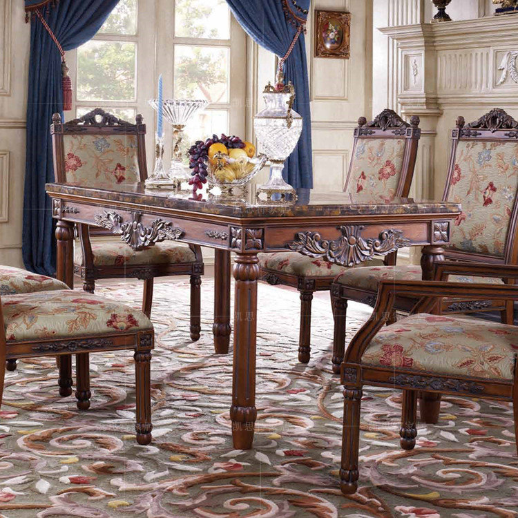 美式大理石餐桌 欧式实木雕花高档大理石长餐桌 奢华实木餐桌餐椅,住宅家具,大理石餐桌,淘宝优惠券,粉丝福利购,淘宝优惠卷