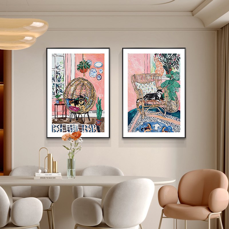 现代简约餐厅装饰画花卉饭厅挂画客厅餐桌背景墙壁画歺厅两联画图片