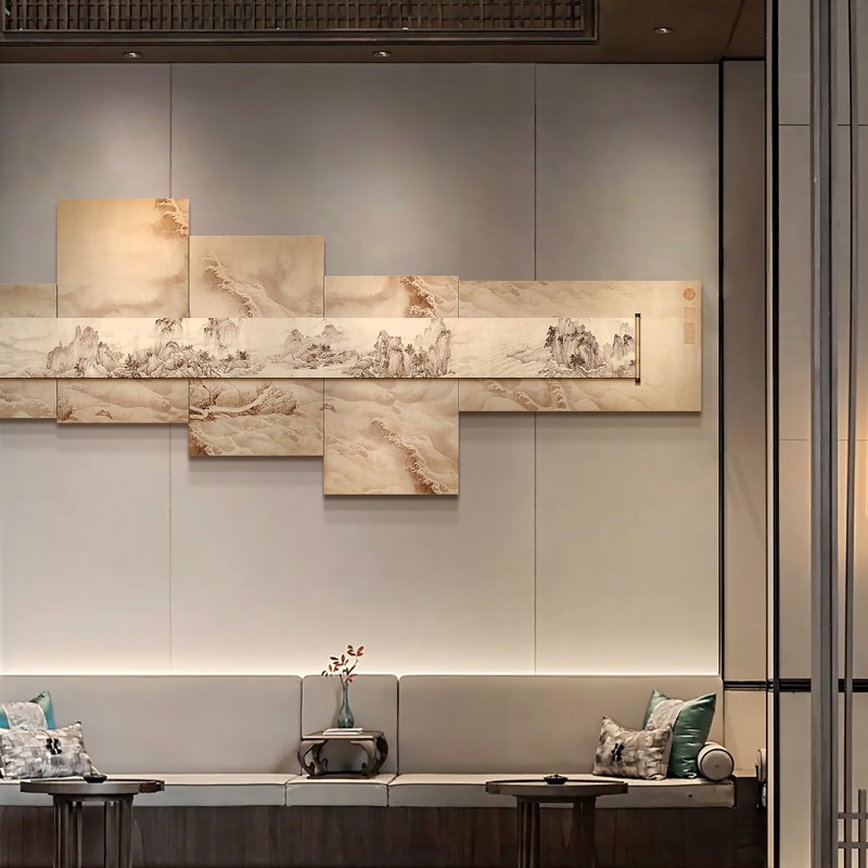 新中式办公室多层装饰画酒店餐厅背景墙面挂画别墅山水风景立体画图片