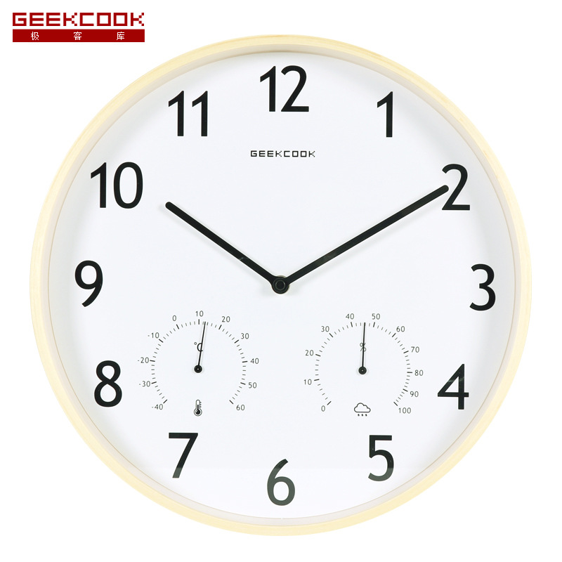 北欧静音挂钟12英寸日式简约现代钟表客厅卧室木质时X尚石英钟圆