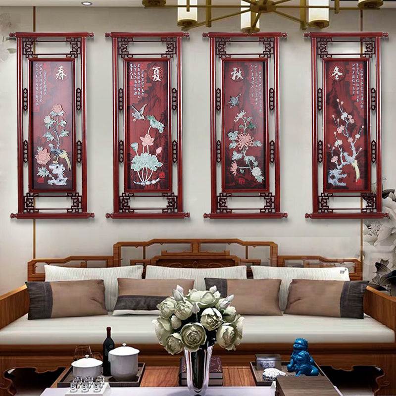 中式客厅餐厅装饰画m沙发背景墙壁画实木立体浮雕玉雕书房高档挂图片
