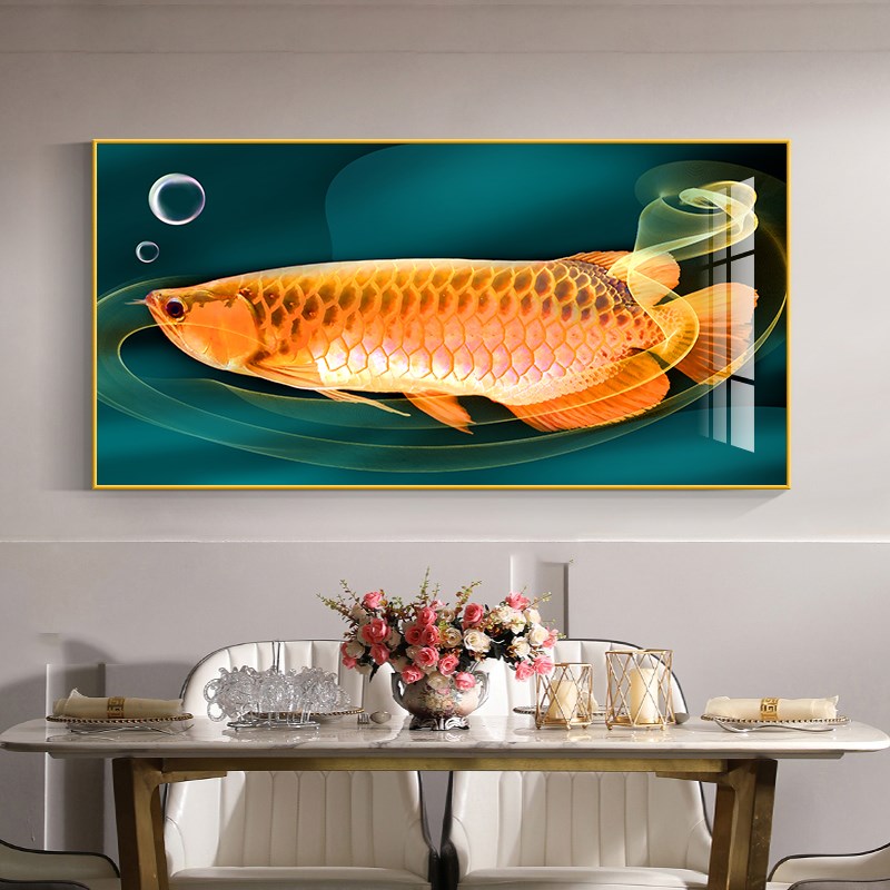 现代金龙鱼饭桌画饭厅招财装饰画墙壁餐厅背景墙简约挂画餐桌图片
