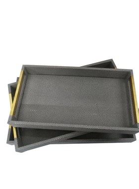 现代轻奢白色皮托盘摆件新中式样板房售楼处茶几长方形收纳盘饰品