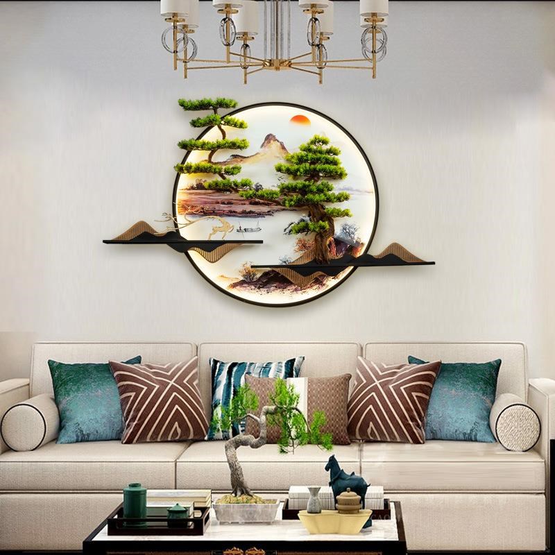装饰山水挂画新中式茶室装饰画酒店客厅玄关迎客松挂件沙发背景墙图片