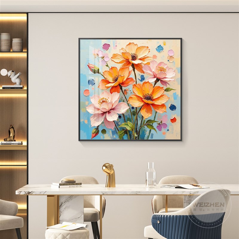 轻奢餐厅装饰画饭厅背景墙挂画壁画简约现代高级感手绘油画奶油风图片
