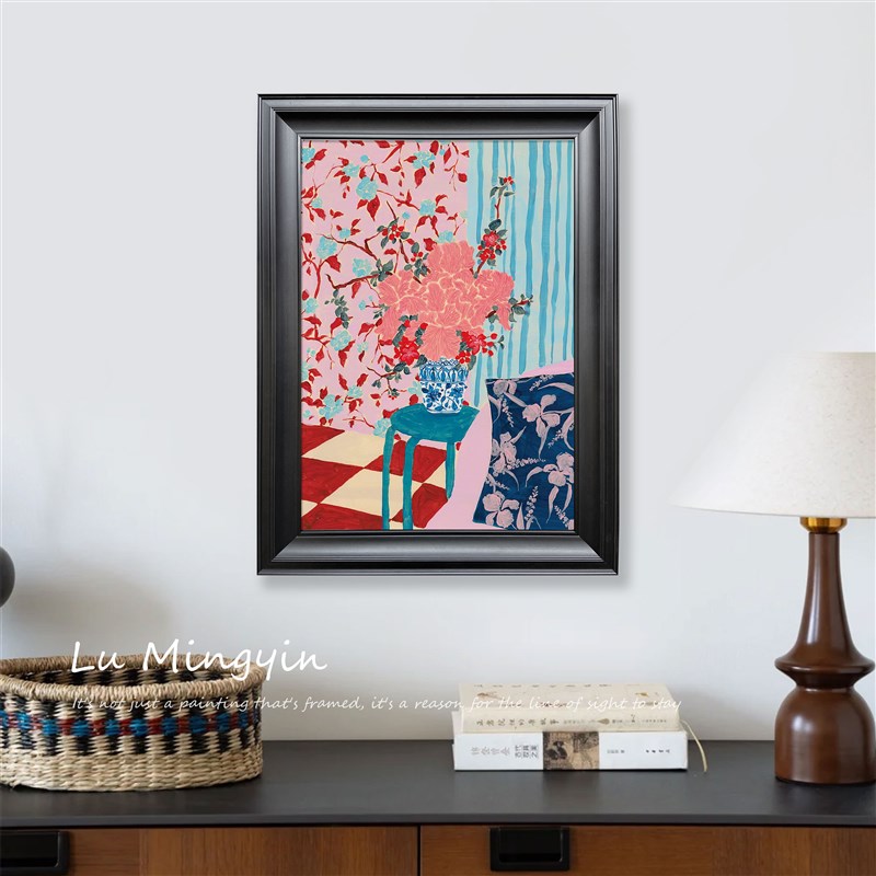 花影织绮小众客厅装饰画花盆静物壁画法式复古餐厅卧室玄关挂画图片