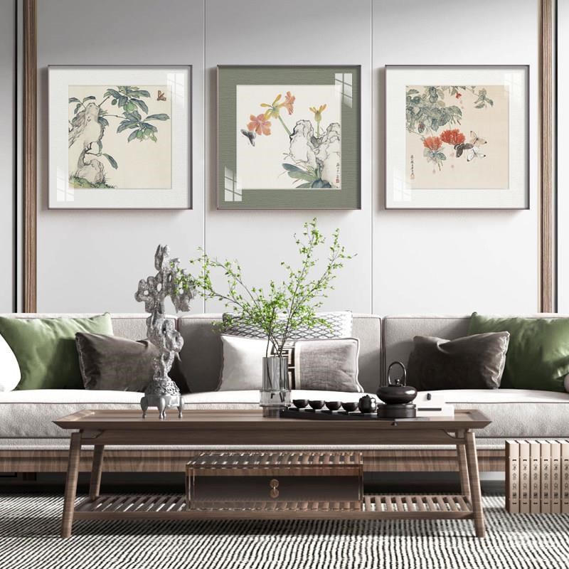 新款芳云依约 新中式禅意客厅装饰画沙发背景墙挂画古风花鸟餐厅图片