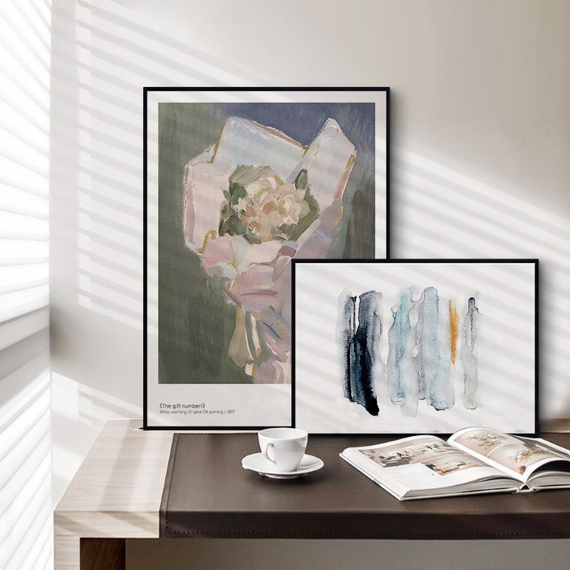 鳟鱼抽象a客厅装饰画黑白灰几何北欧画卧室床头挂画样板房艺术壁图片