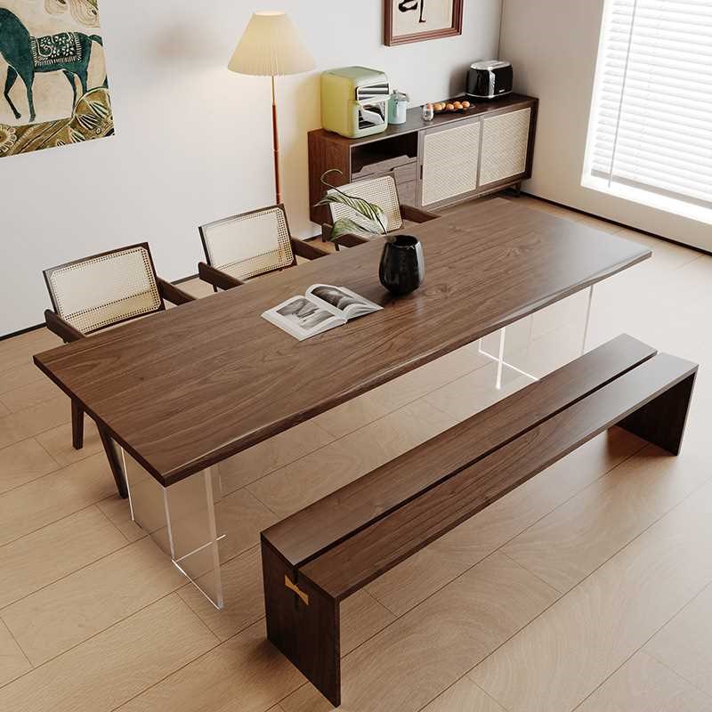 北美黑胡桃木餐桌亚克力悬浮简约书桌茶桌樱桃木松木实木家用桌子