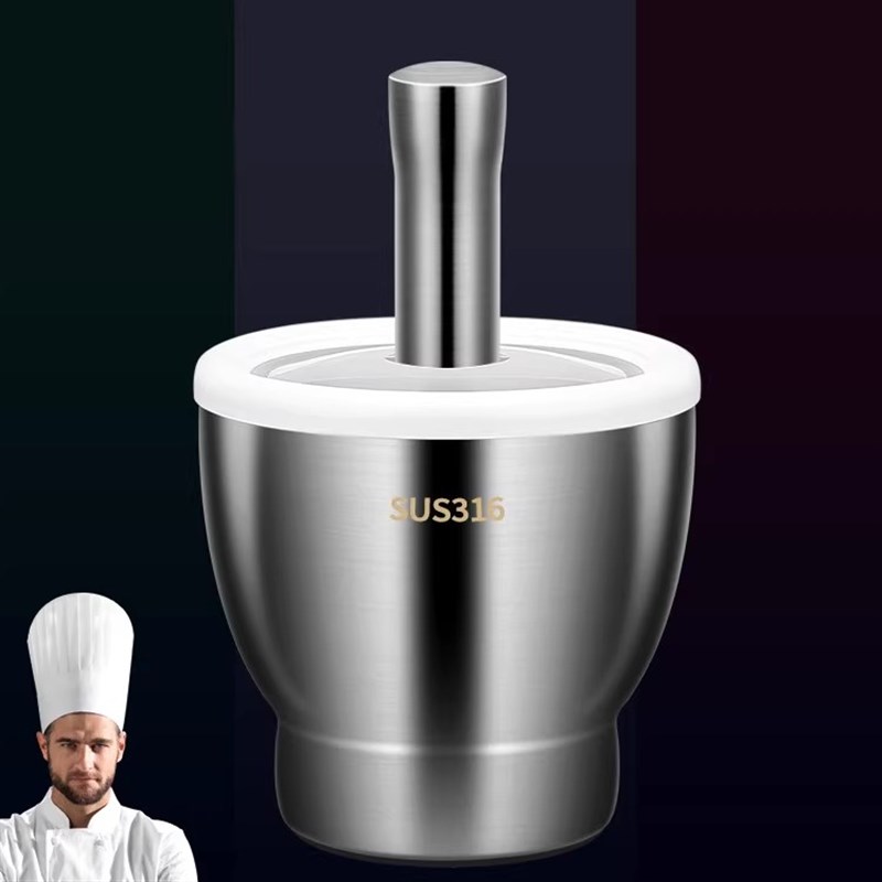316不锈钢捣蒜器实心捣药罐加厚捣药臼捣蒜泥蒜臼研磨钵304