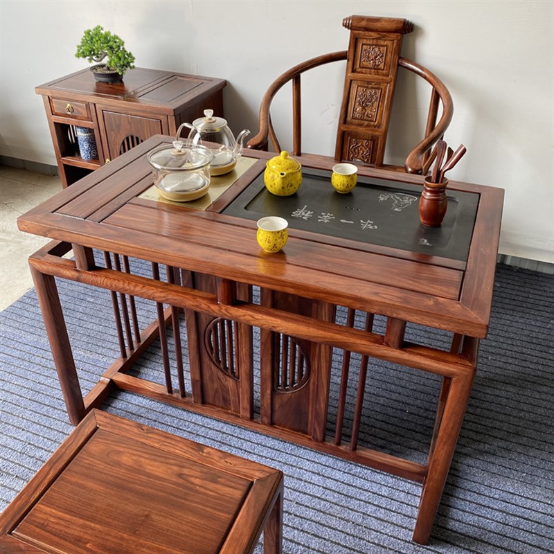 实木茶桌椅组合新中式榆木家用办公阳台小户型功夫泡茶一体茶台几