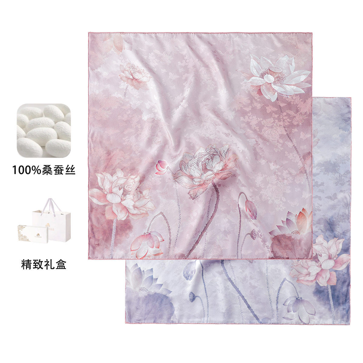 拉贝儿100%桑蚕丝花卉印花方巾