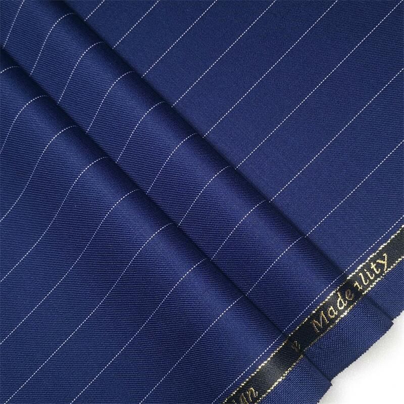 蓝色条纹精纺毛料毛涤布料服装面料西服西装裤子裙子马甲新品
