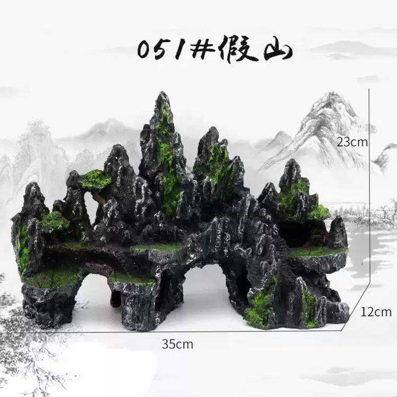 树脂厂家大型创意造景假山仿石山水族箱造景假山石树脂工艺品摆件