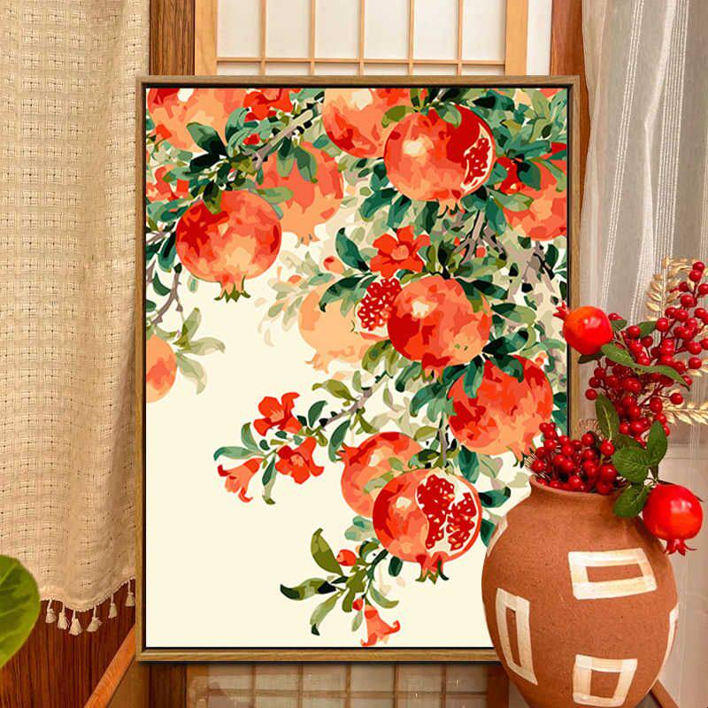 榴住幸福数字油画diy填充填色手工绘好运石榴祝福丙烯油彩装饰画