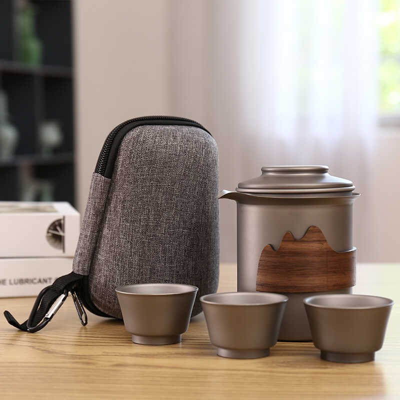 纯钛旅行茶具快客杯便携式双层茶杯茶壶户外功夫茶套装钛杯随手泡