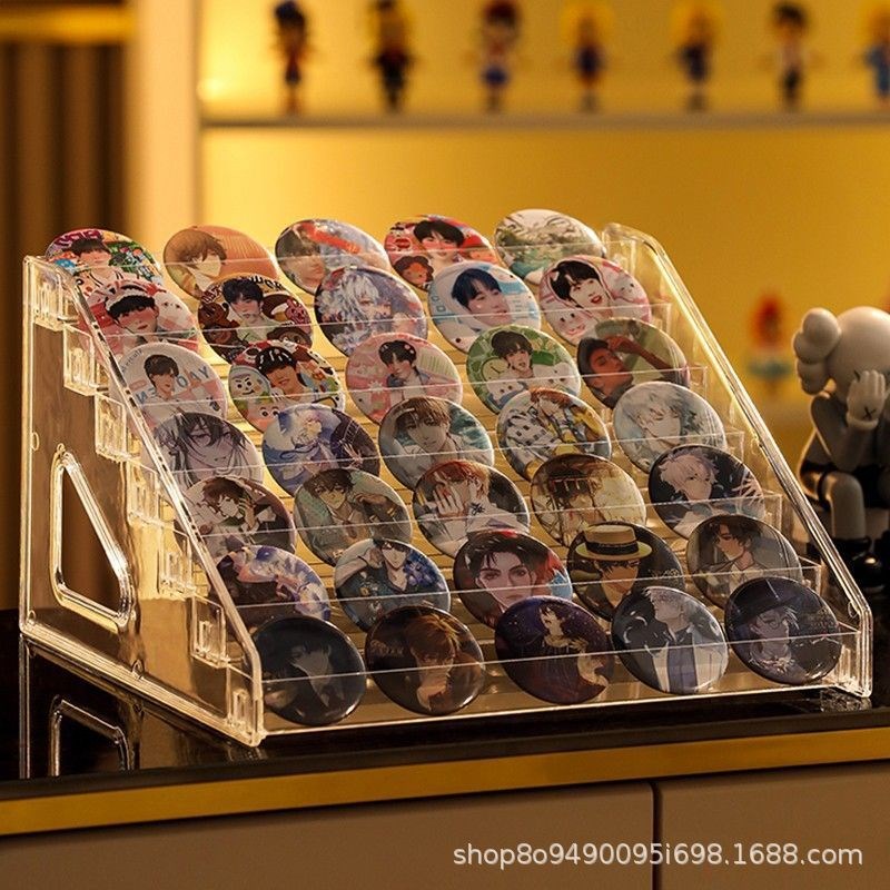 吧唧收纳盒阶梯式桌面展示架明信片谷子动漫周边徽章透明置物架子