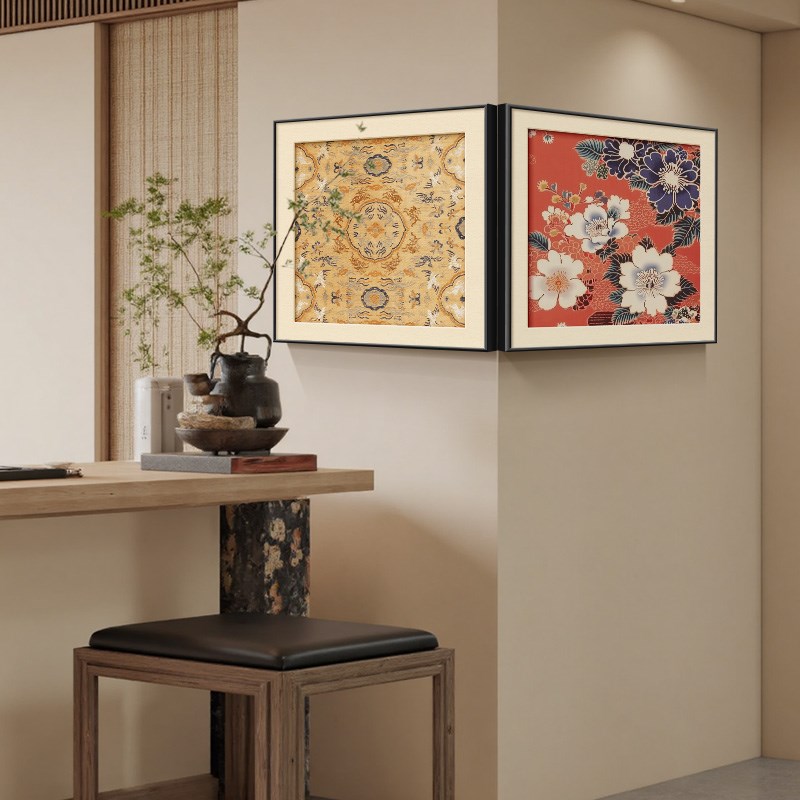 中国风挂画花卉客厅转角装饰画创意楼梯间拐角画新中式方形组合画图片