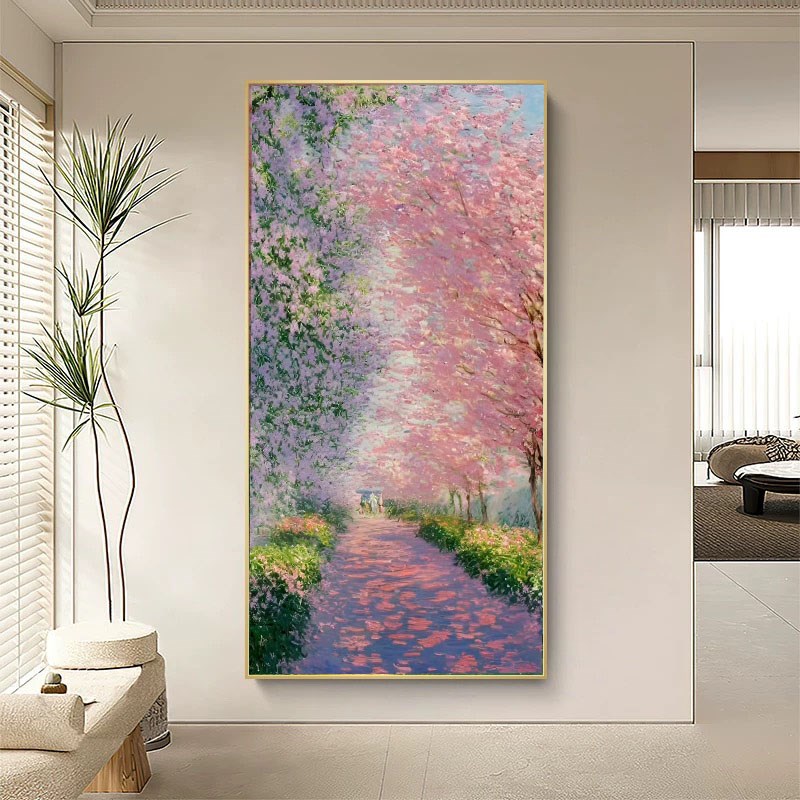 手绘油画莫奈花园客厅风景装饰画餐厅走廊玄关别墅大幅卧室挂画图片