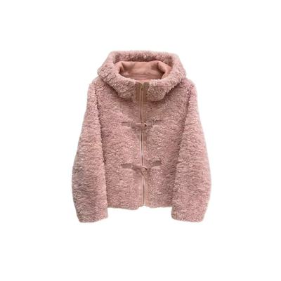 初晓2026年冬季新款连帽短款颗粒女士外套百搭保暖 粉 白 巧 9813