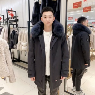 初晓2025年保暖冬季男中长款可脱卸内胆派克服秋冬时尚 丈青 2336