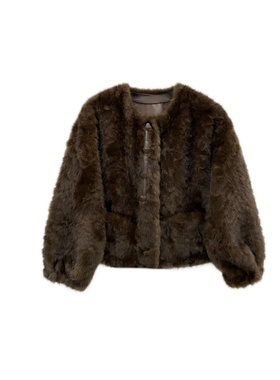 初晓2026年冬季短款女士外套保暖百搭 米色 灰色 咖色 25632