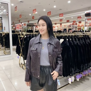 咖色 初晓2025年秋季 紫色 适中宽松型翻领皮衣网红时尚 9917 长袖