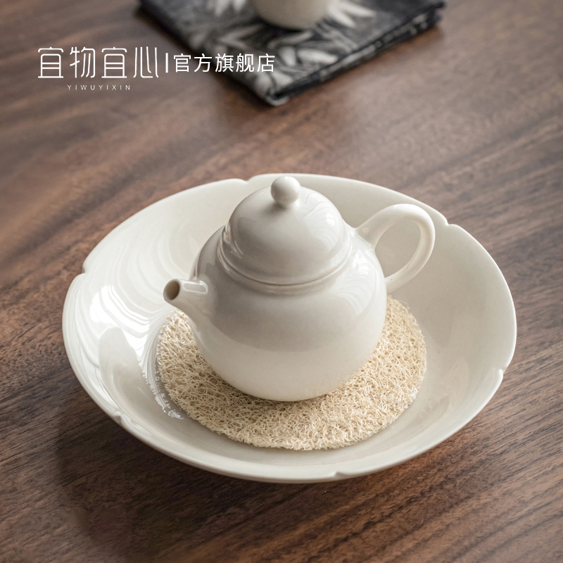 草木灰复古中式小壶承圆形陶瓷茶壶托盘蓄水养壶垫茶托小型干泡台