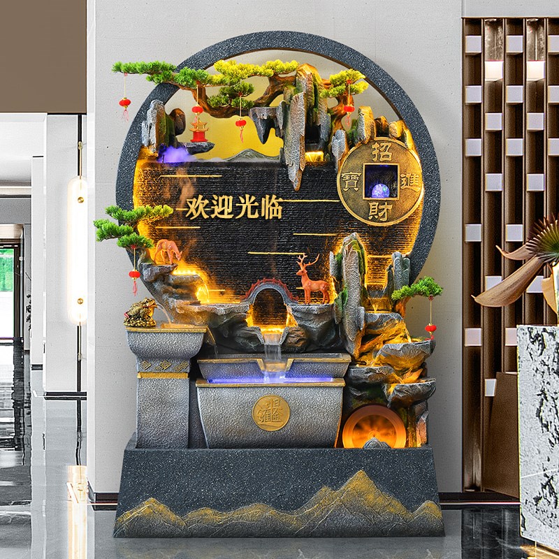 假山水幕墙流水生财摆件循环水景客厅喷泉造景隔断屏风招财轮