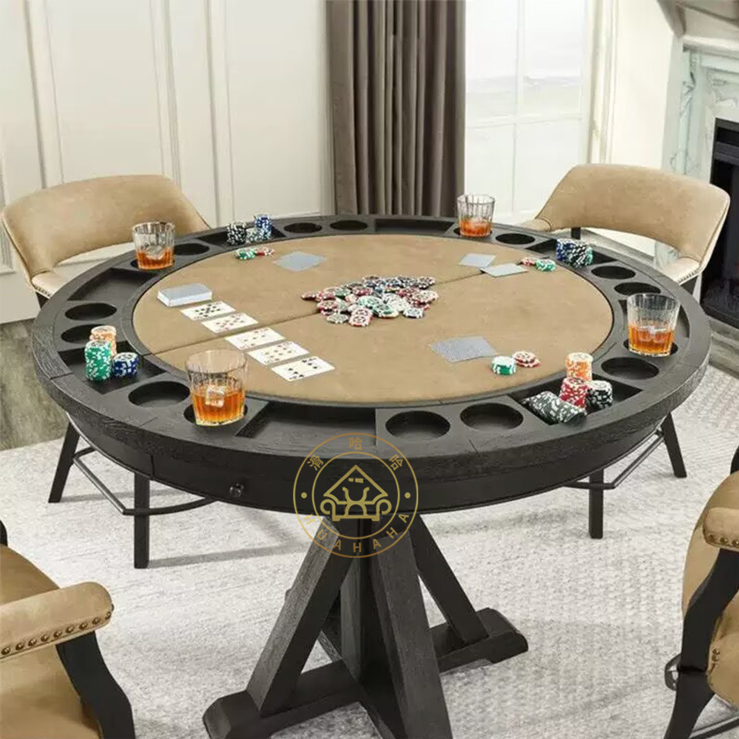 ZYCY意式实木圆桌多功能棋牌桌图片