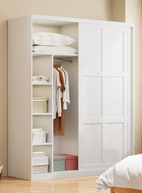 白色家用衣柜推拉移门钢制储物柜卧室衣橱加宽大容量金属收纳柜子