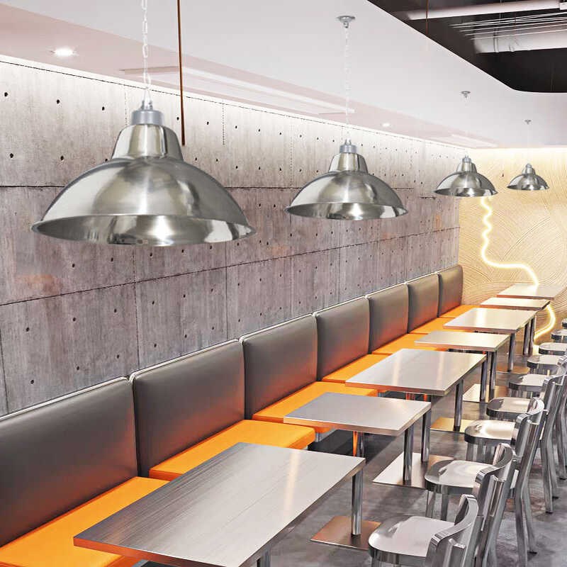 银色吊灯暖光餐饮店火锅店吊灯不锈钢灯罩卡座工业风金属感吊链灯