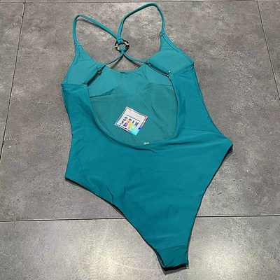 出口欧美女士成人圆领性感后背圆环饰品交叉大露背简约连体游泳衣