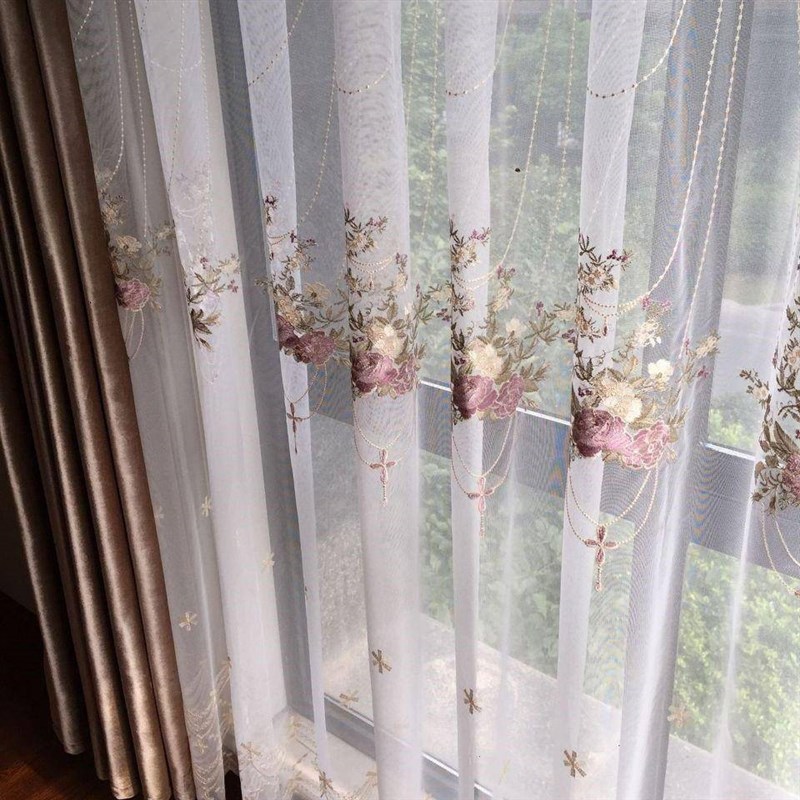 法式浪漫吊篮绣花纱帘白纱半u遮光客厅阳台飘窗窗纱窗帘2023新款