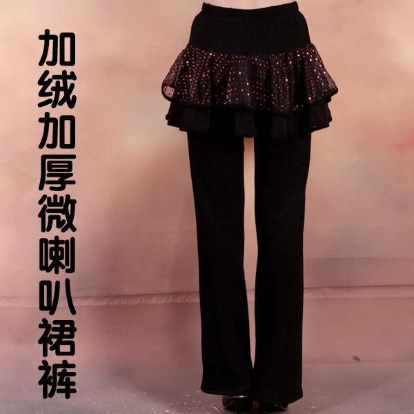 涪舞广场舞服装新款舞蹈裤中老年舞蹈长裤加绒加厚秋冬季裙裤亮片