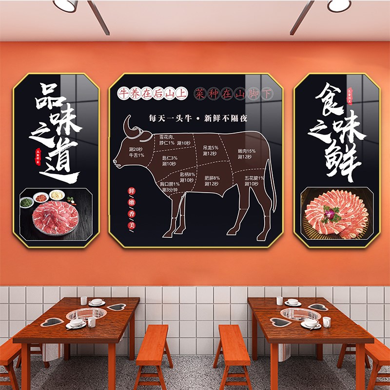 牛肉火锅店装饰画牛肉馆挂画牛肉介绍图海报餐饮饭店墙面装饰壁画图片