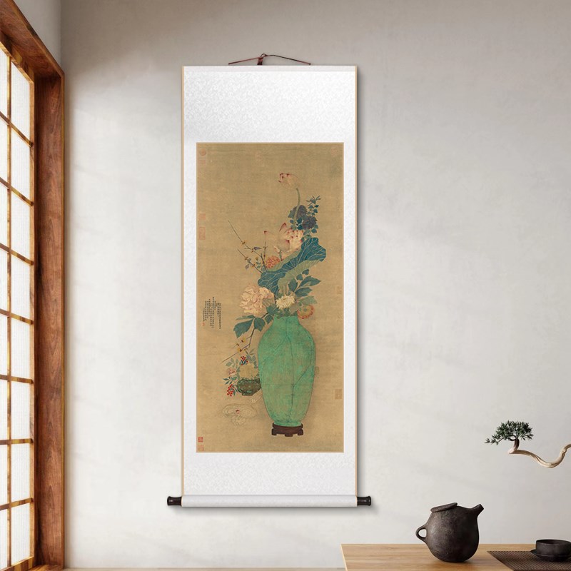 名家古典花卉卷轴挂画岁朝清供图新中式客厅茶室书房玄关装饰画图片