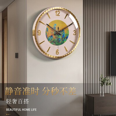 新中式铜雕挂钟2025新款高级感客厅静音简约钟表大气高端挂墙时钟