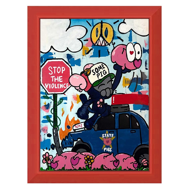 街头艺术卡通人物手绘油画抽象涂鸦玄关墙挂画小众客厅卧室装饰画图片