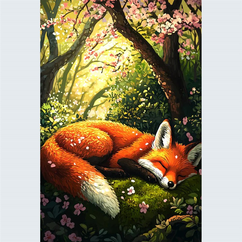 丛林中狐狸数字油画diy手工填充色油彩丙烯画动物客厅装饰画图片