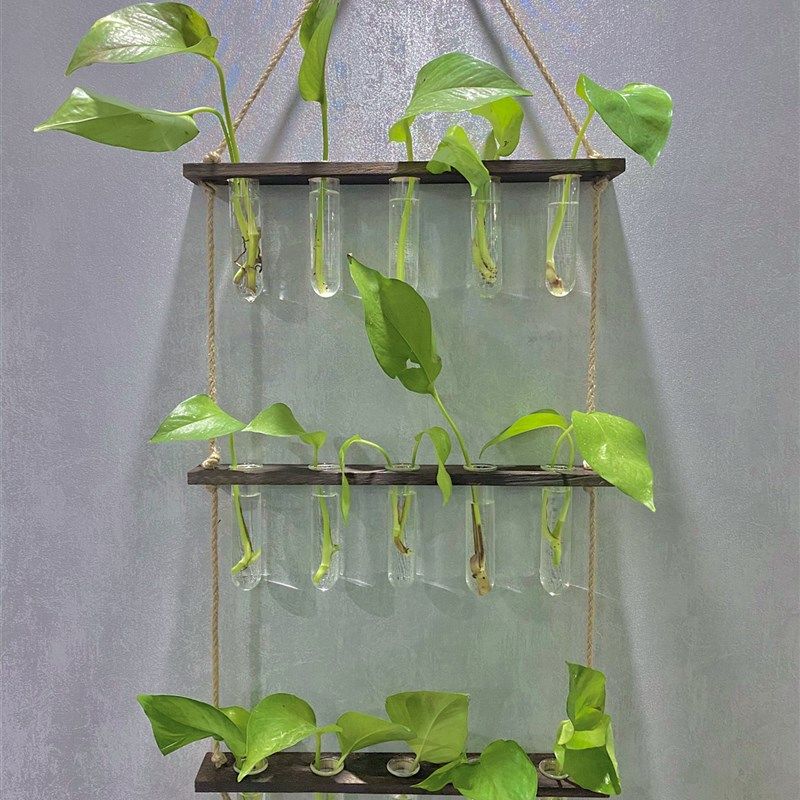 壁挂式玻璃花盆容器办公室家庭墙面装饰木架3层15个试管花瓶