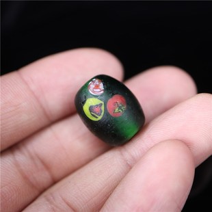 手工深绿色彩绘工艺琉璃桶珠文玩项链手串DIY琉璃散珠配珠