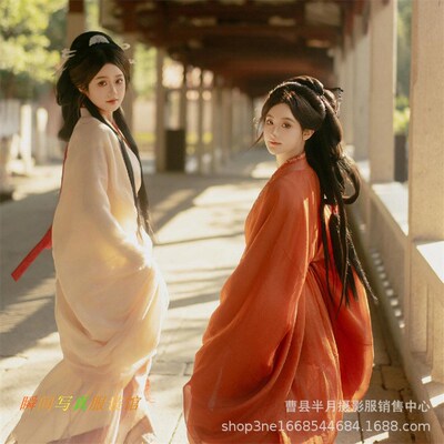 新款影楼主题复古战国袍马山楚墓汉服古装红色写真拍照摄影服写真