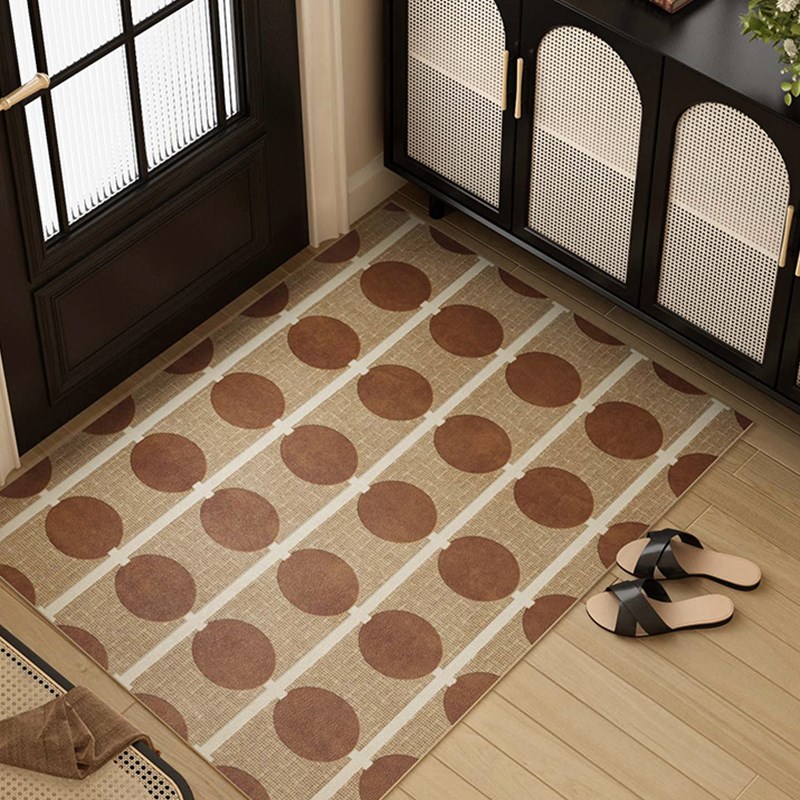 复古中古风棕色几何图案入户地垫美拉德门垫玄关门口免洗可擦地毯