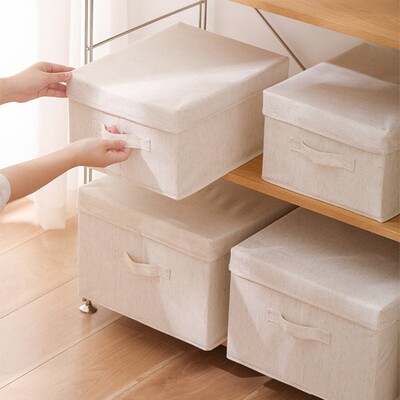 日式天山棉麻筐艺收纳整带盖衣物箱理布可水洗防潮衣储物