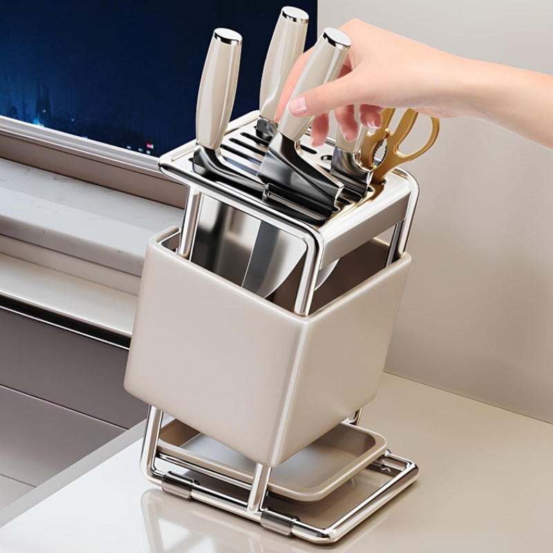 刀架台面沥水收纳架新款刀座厨房多功能放菜刀盒 - 封面