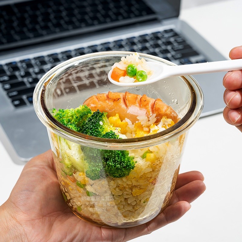 玻璃汤杯饭盒微波炉加热上班族带饭餐盒水果便当盒圆形密封保鲜盒