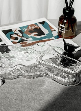 欧式玻璃家居首饰盘 甜品台摆件装饰展示架收纳盘 水果盘香薰托