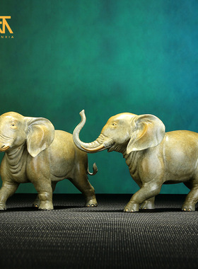 铜摆件一对纯吸水铜象家居客厅店铺开业礼品装饰